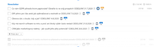 Plánování jednotlivých newslettrů