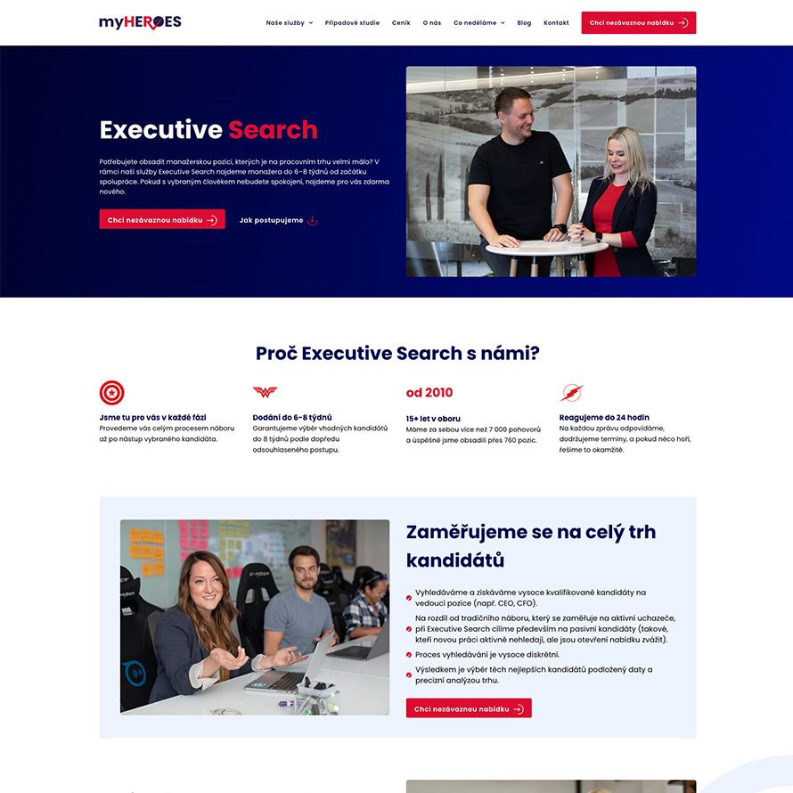 Ukázka designu landing page, kterou jsme dělali v myTimi.