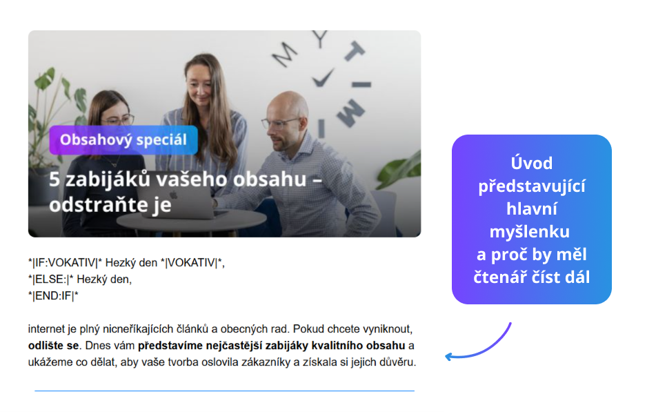 Ukázka úvodu newsletteru