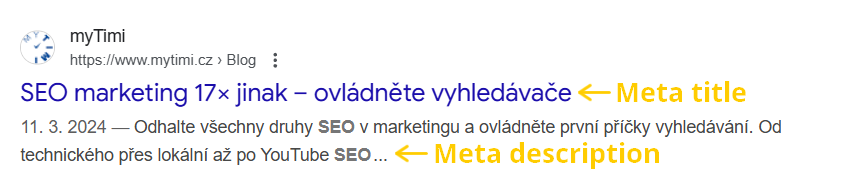 Ukázka, jak vypadá meta title a meta description