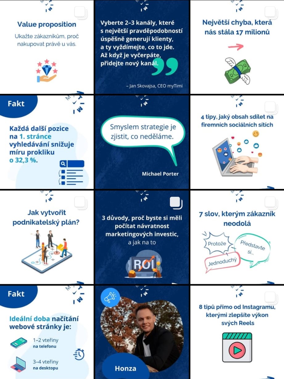 Ukázka, jak vypadá sladěný Instagram Feed na našem profilu.