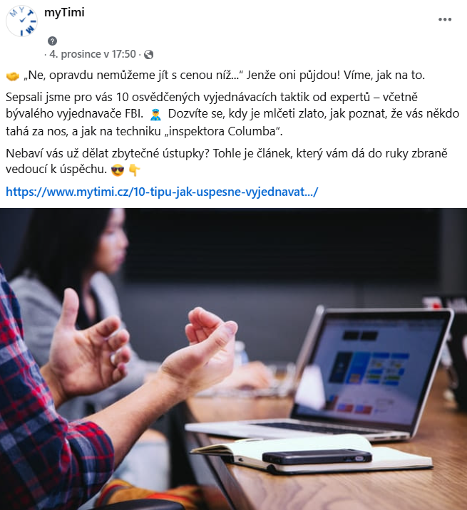 Ukázka úspěšného příspěvku z našeho Facebooku. 