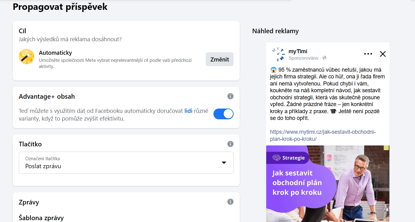 Ukázka propagace příspěvků na Facebooku. 