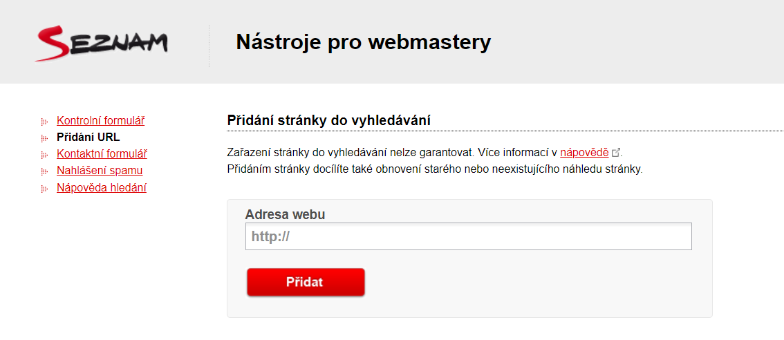 nástroj pro webmastery seznam