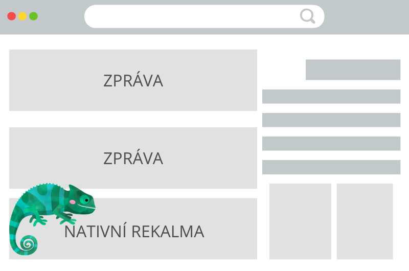nativní reklama umístěná mezi různé zprávy, články nebo reklamy