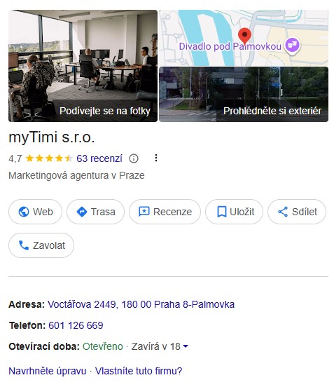 Ukázka Recenzí Moje firma na Googlu