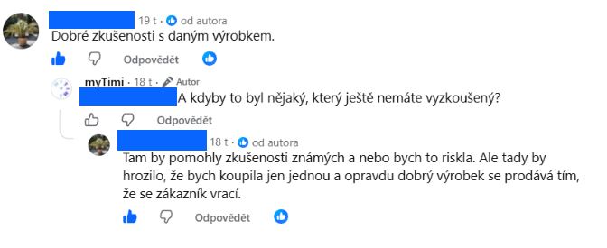 Ukázka diskuze na Facebooku.