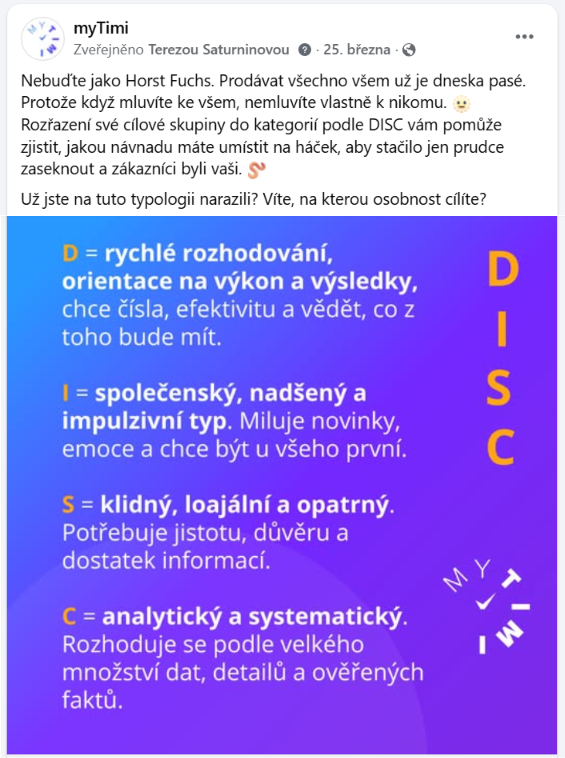 Ukázka příspěvku s hodnotou pro cílovou skupinu.