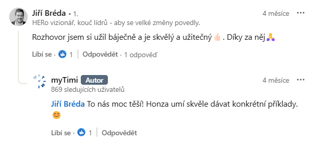 Ukázka, jak reagovat na komentář. 