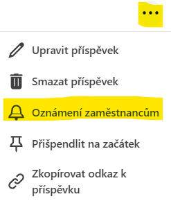 Instrukce, jak poslat na LinkedIn oznámení zaměstnancům.