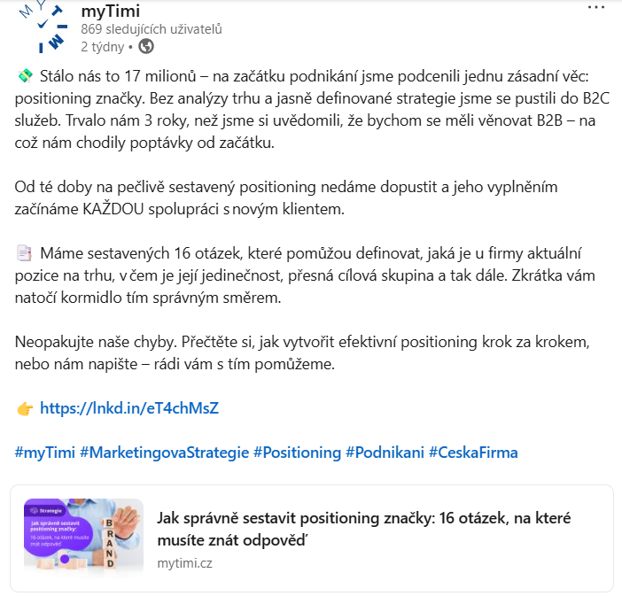 Ukázka, jak napsat úspěšný příspěvek na LinkedIn.