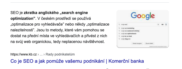 Ukázka featured snippet 