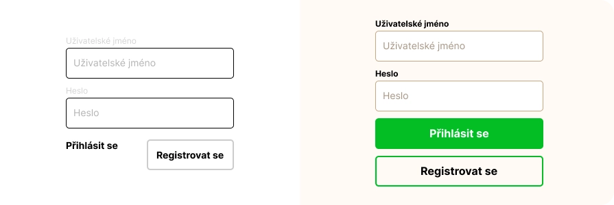 Ukázka dobré a špatné práce s barvami s ohledem na UI.