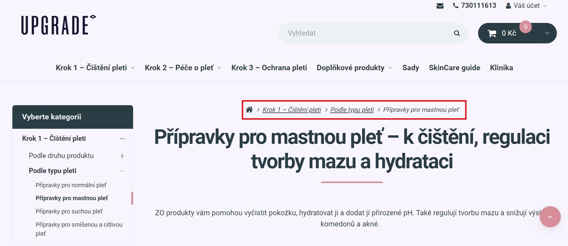 upgrade clinic drobečková navigace