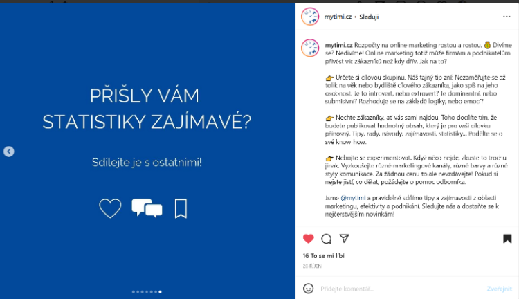 Výzva k akci v příspěvku na Instagramu