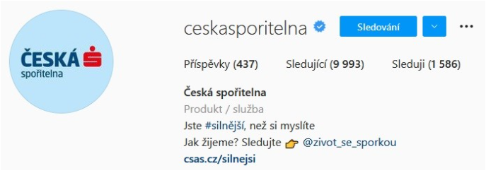 Česká spořitelna Instagram bio