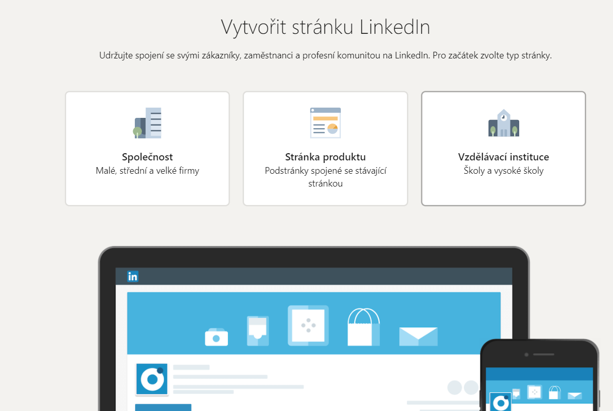 Ukázka, jak na LinkedIn nastavit typ společnosti. 