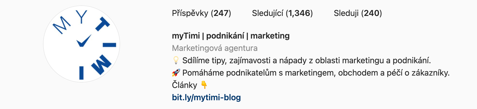 Profil společnosti myTimi bio na instagramu