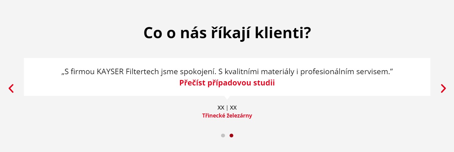 KAYSER Filtertech má v menu odkaz na reference, které si návštěvník pohodlně projde.