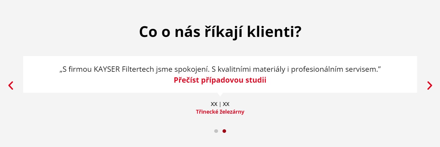 KAYSER Filtertech má v menu odkaz na reference, které si návštěvník pohodlně projde.