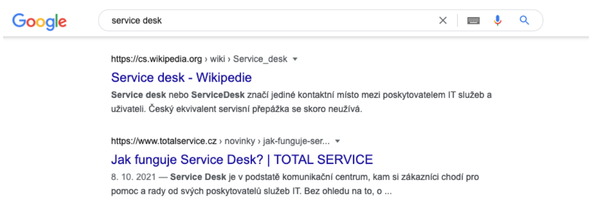 vyhledání Total Service na klíčové slovo service desk